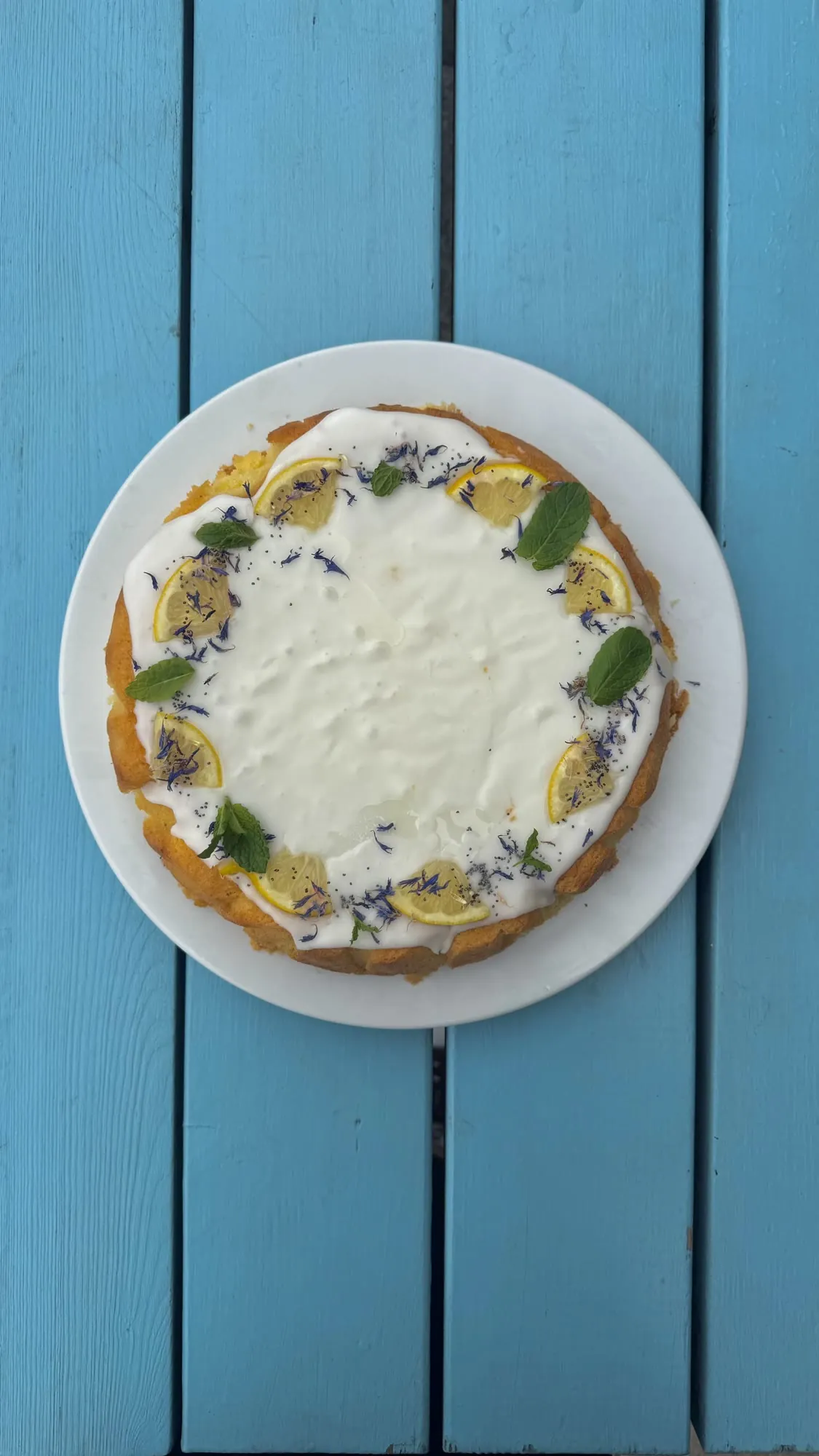 Homemade sponge cake topped with cream