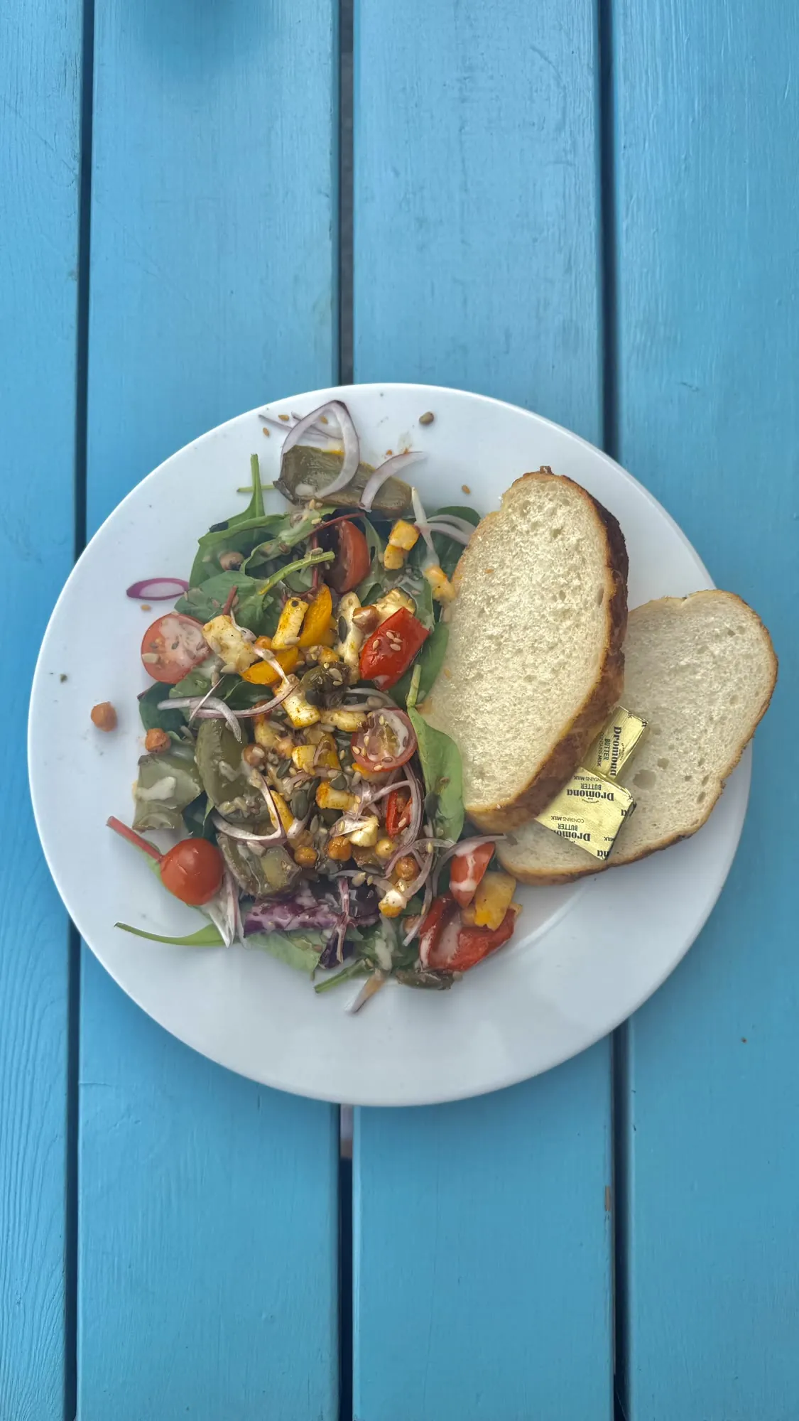 Salad with crusty bread and butter
