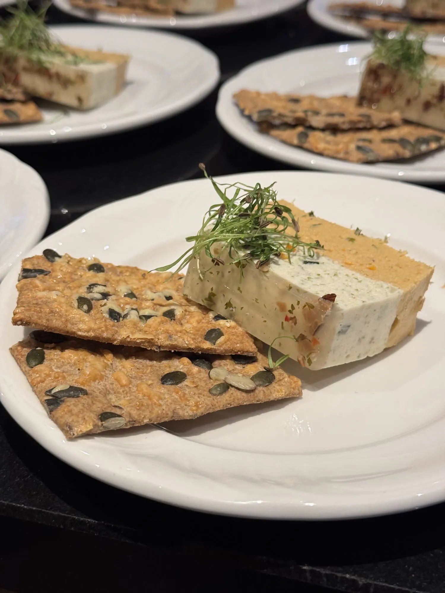 Terrine with seeded crackers from a wine dinner evening